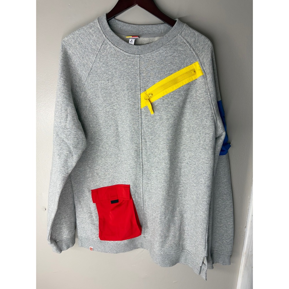 LEGO x Target Mens Gray Sweatshirt Utility Pockets Yellow Zipper M Tall